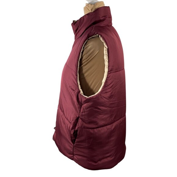 Staccato Reversible Puffer Vest Maroon Tan Women's Size L Large Mock Neck - Picture 3 of 9